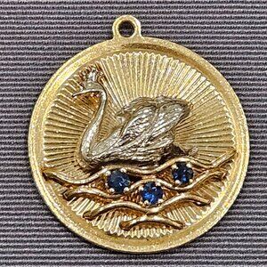 RARE EXQUISITE DANKNER SWAN HAPPY WEDDING ANNIVERSARY 14K GOLD CHARM PENDANT